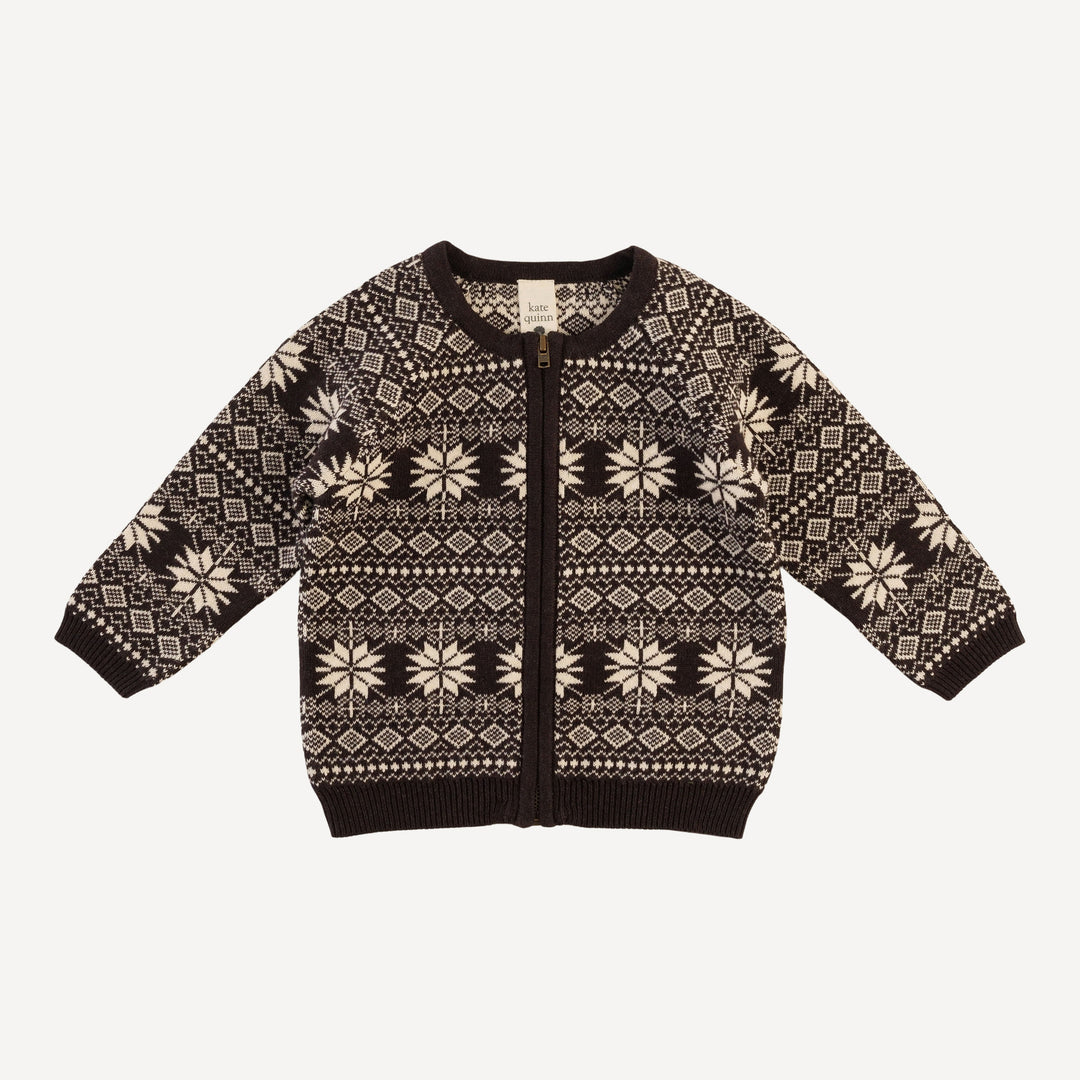 zipper sweater cardigan | nordic black | organic cotton jacquard knit