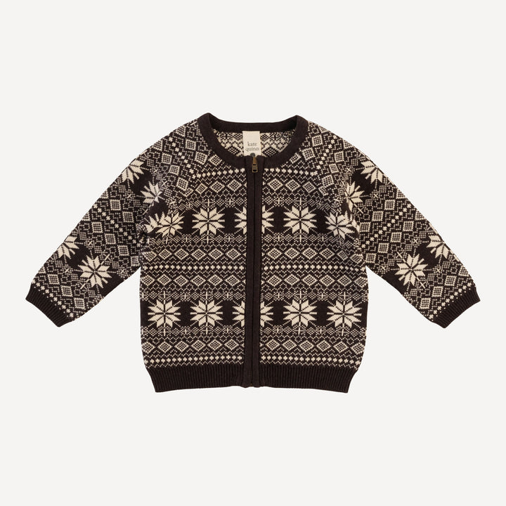zipper sweater cardigan | nordic black | organic cotton jacquard knit
