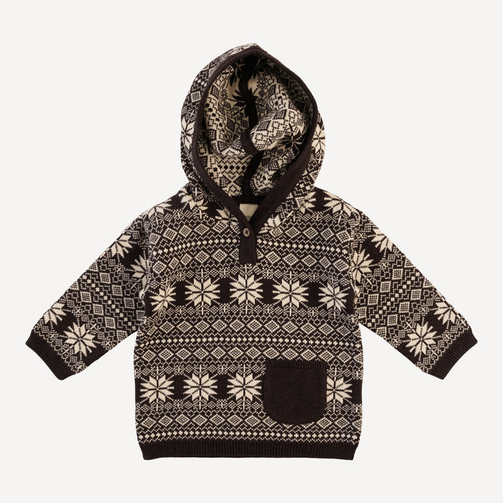 hooded pocket sweater | nordic black | organic cotton jacquard knit