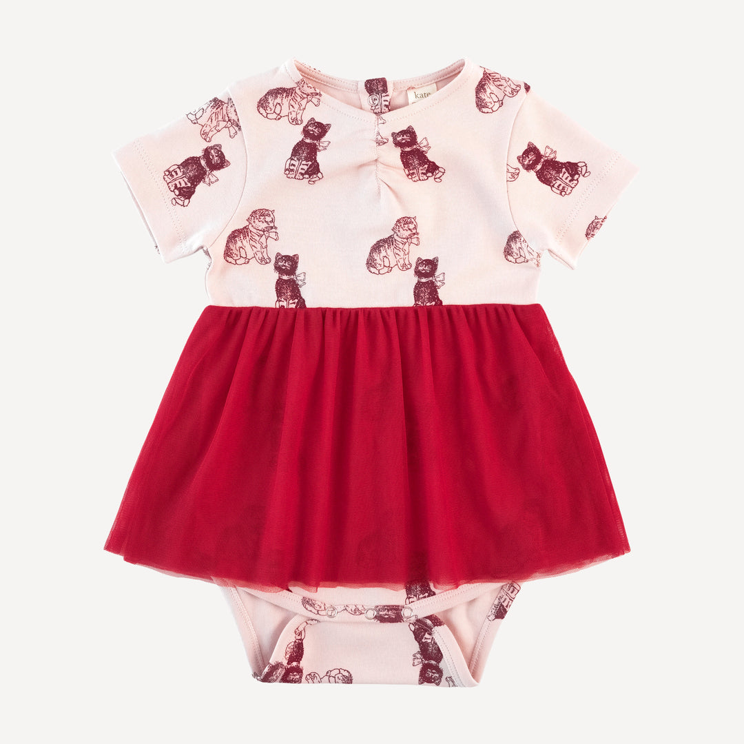 short sleeve ruched tulle skirted bodysuit | vintage kitty | organic cotton interlock