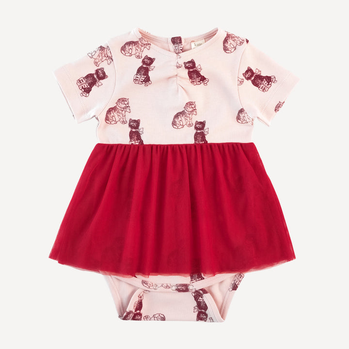 short sleeve ruched tulle skirted bodysuit | vintage kitty | organic cotton interlock