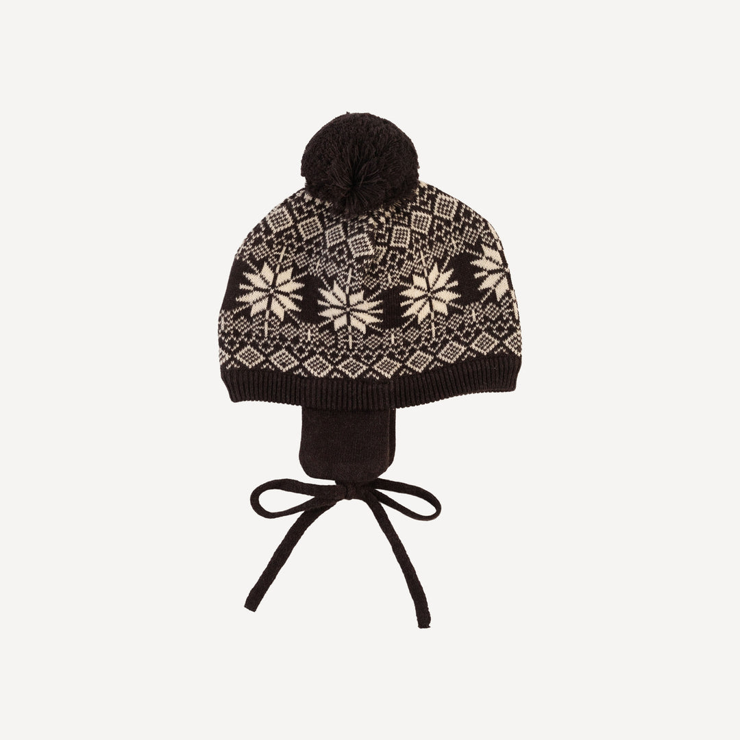 ear flap sweater beanie | nordic black | organic cotton jacquard knit