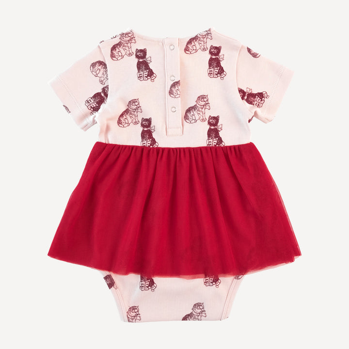 short sleeve ruched tulle skirted bodysuit | vintage kitty | organic cotton interlock