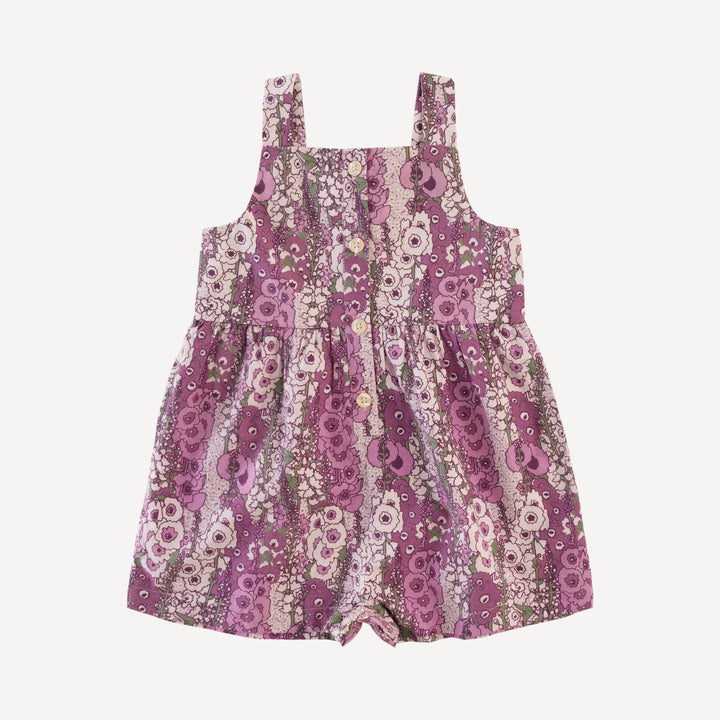 sleeveless gathered waist shortie | violet hollyhock | organic cotton mid-weight woven
