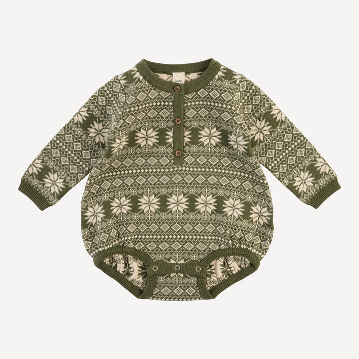 long sleeve sweater henley bubble | nordic bronze green | organic cotton jacquard knit