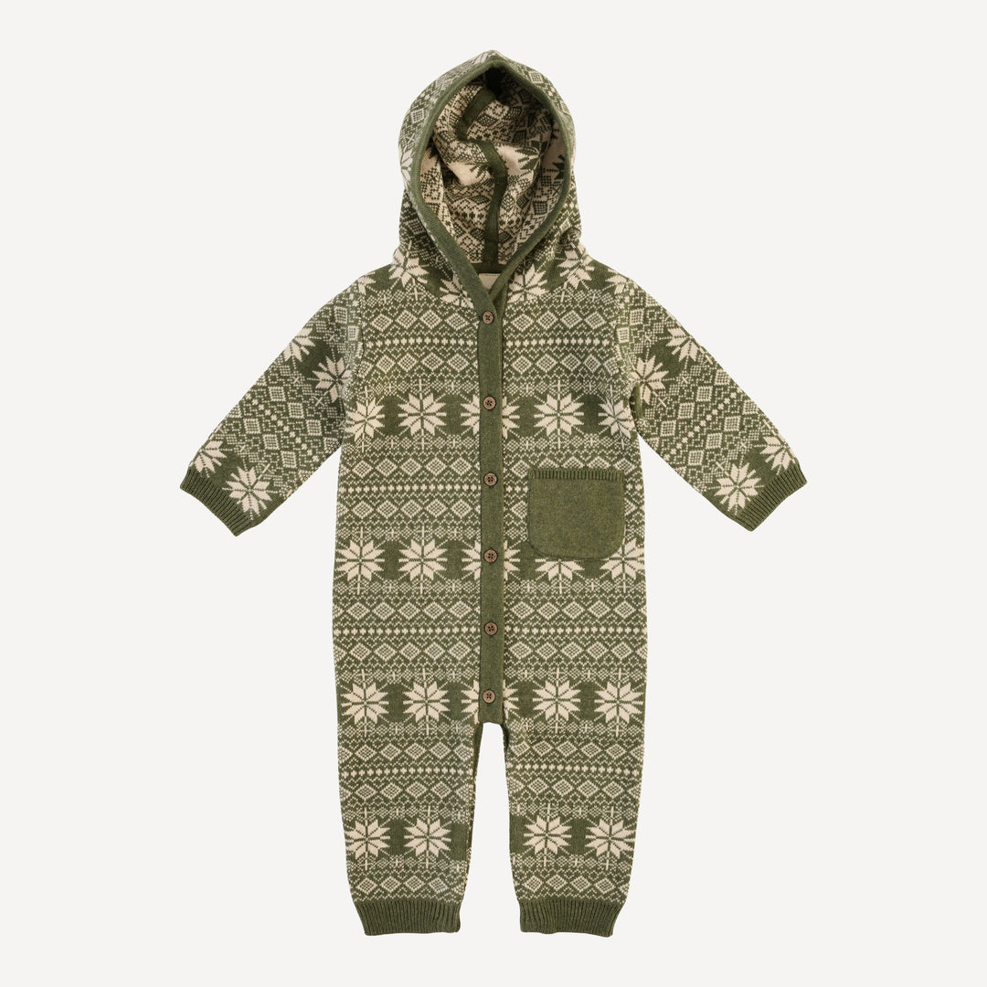 hooded pocket sweater jumpsuit | nordic bronze green | organic cotton jacquard knit