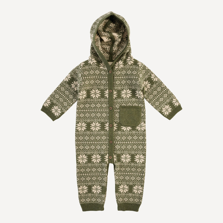 hooded pocket sweater jumpsuit | nordic bronze green | organic cotton jacquard knit