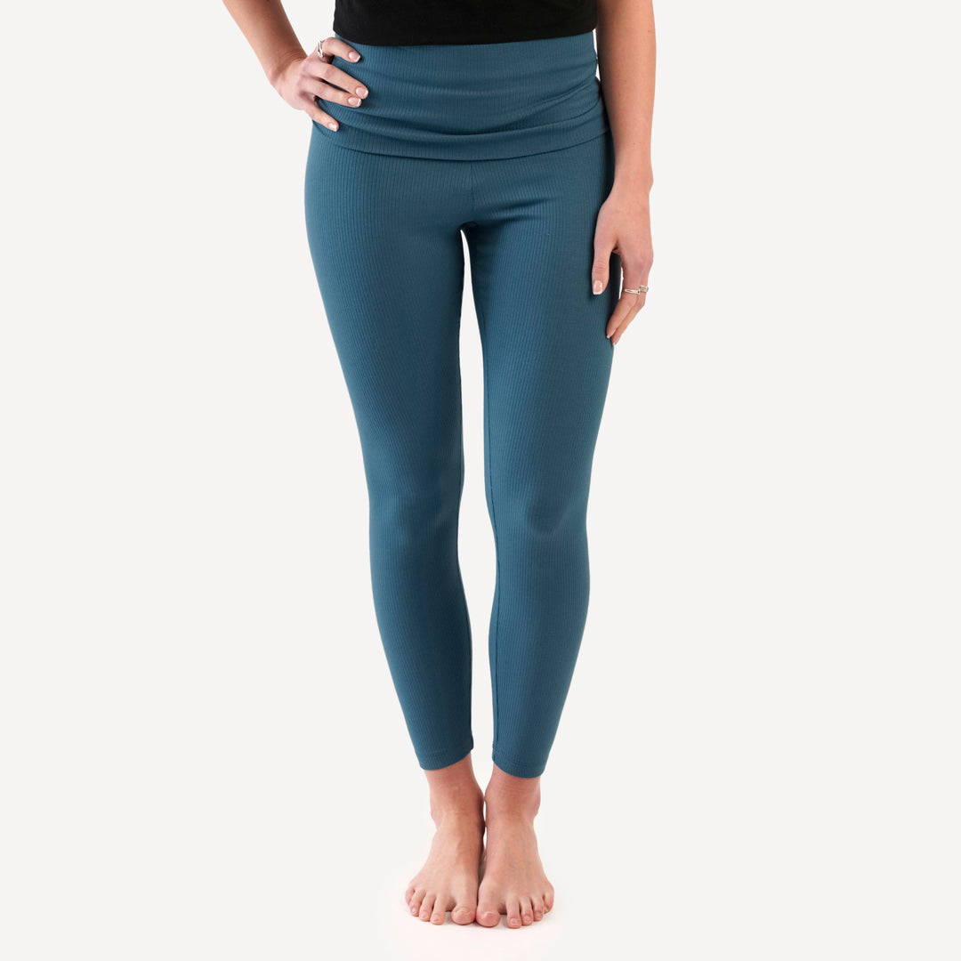 womens rolled legging | stone blue | organic cotton single rib