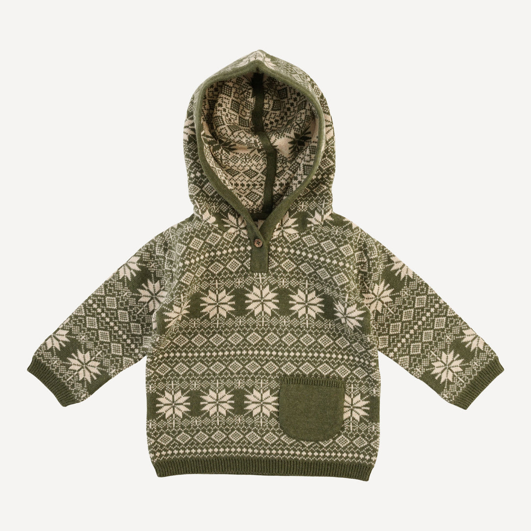 hooded pocket sweater | nordic bronze green | organic cotton jacquard knit