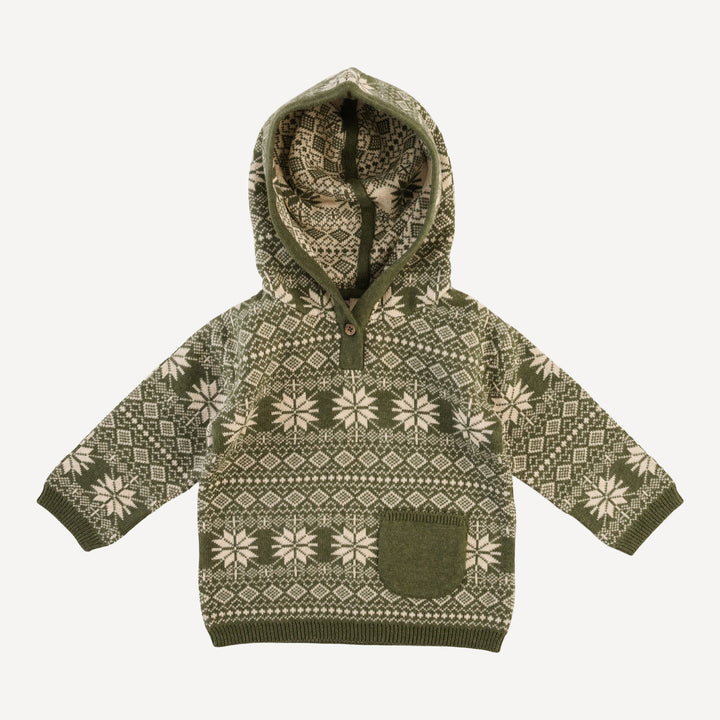 hooded pocket sweater | nordic bronze green | organic cotton jacquard knit
