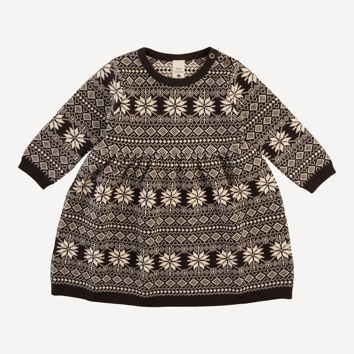 long sleeve shoulder button sweater dress | nordic black | organic cotton jacquard knit