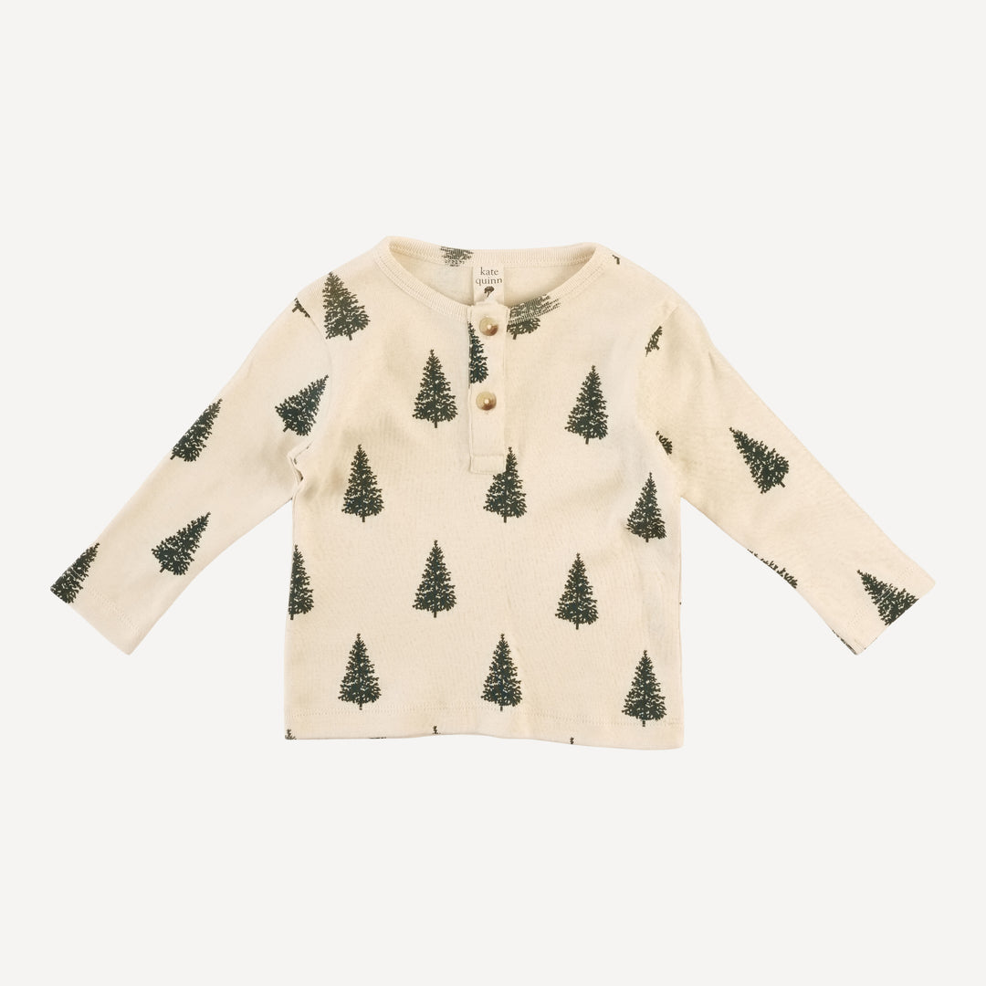 long sleeve basic henley tee | forest pine | organic cotton flat rib