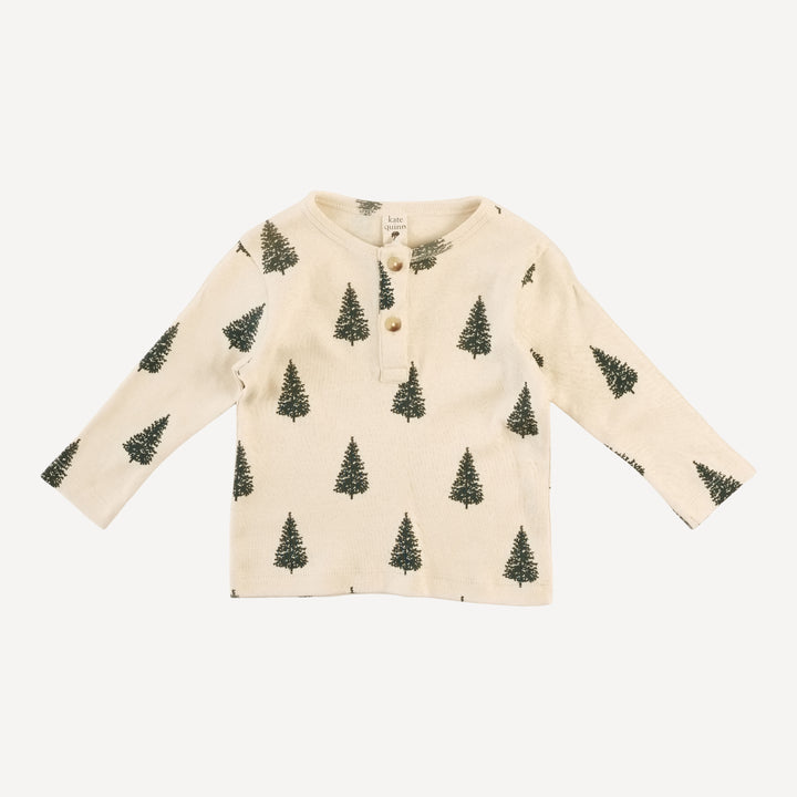 long sleeve basic henley tee | forest pine | organic cotton flat rib