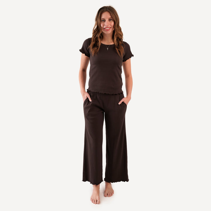 womens short sleeve jade set | hot fudge | organic cotton single rib