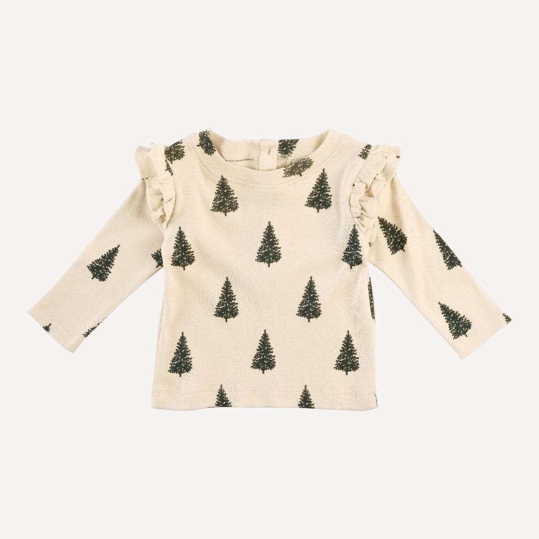 long sleeve double ruffle top | forest pine | organic cotton flat rib