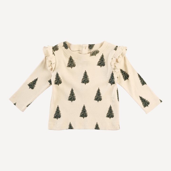 long sleeve double ruffle top | forest pine | organic cotton flat rib