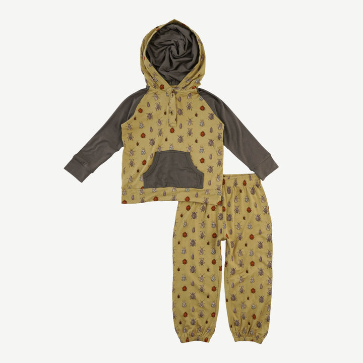long sleeve raglan henley hoodie + jogger set | neutral little beetles | bamboo