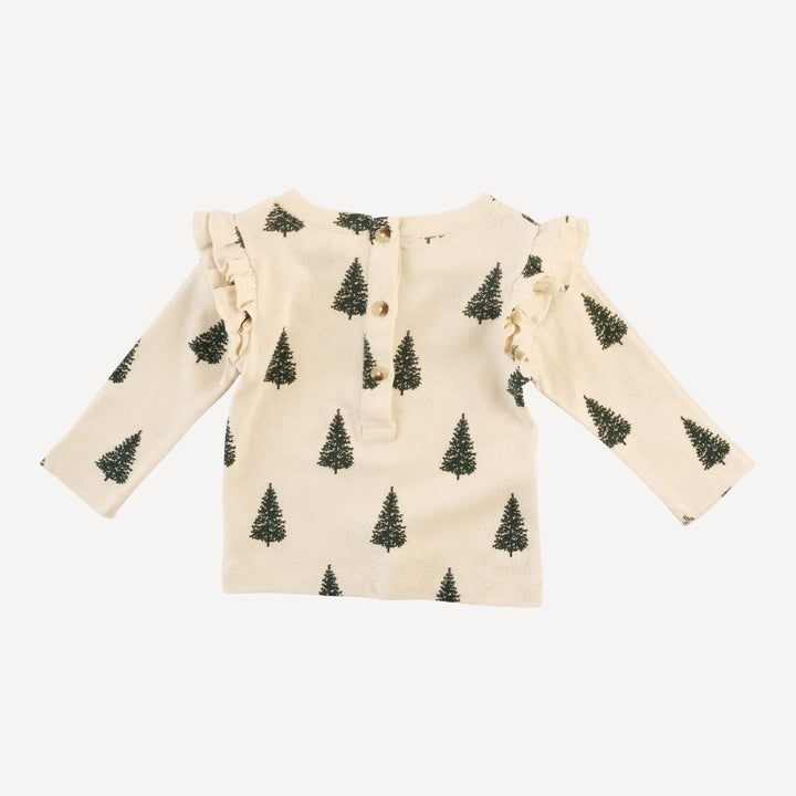 long sleeve double ruffle top | forest pine | organic cotton flat rib