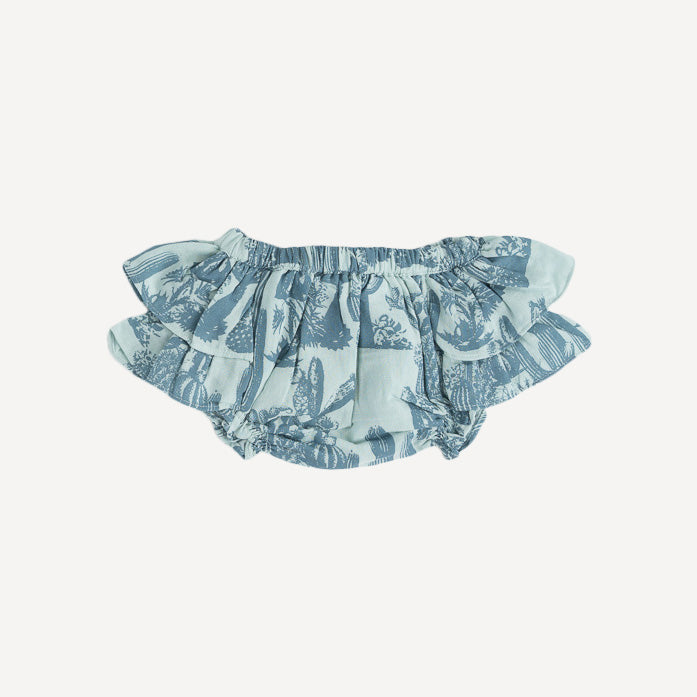 double ruffle bloomer | blue cactus | organic cotton gauze