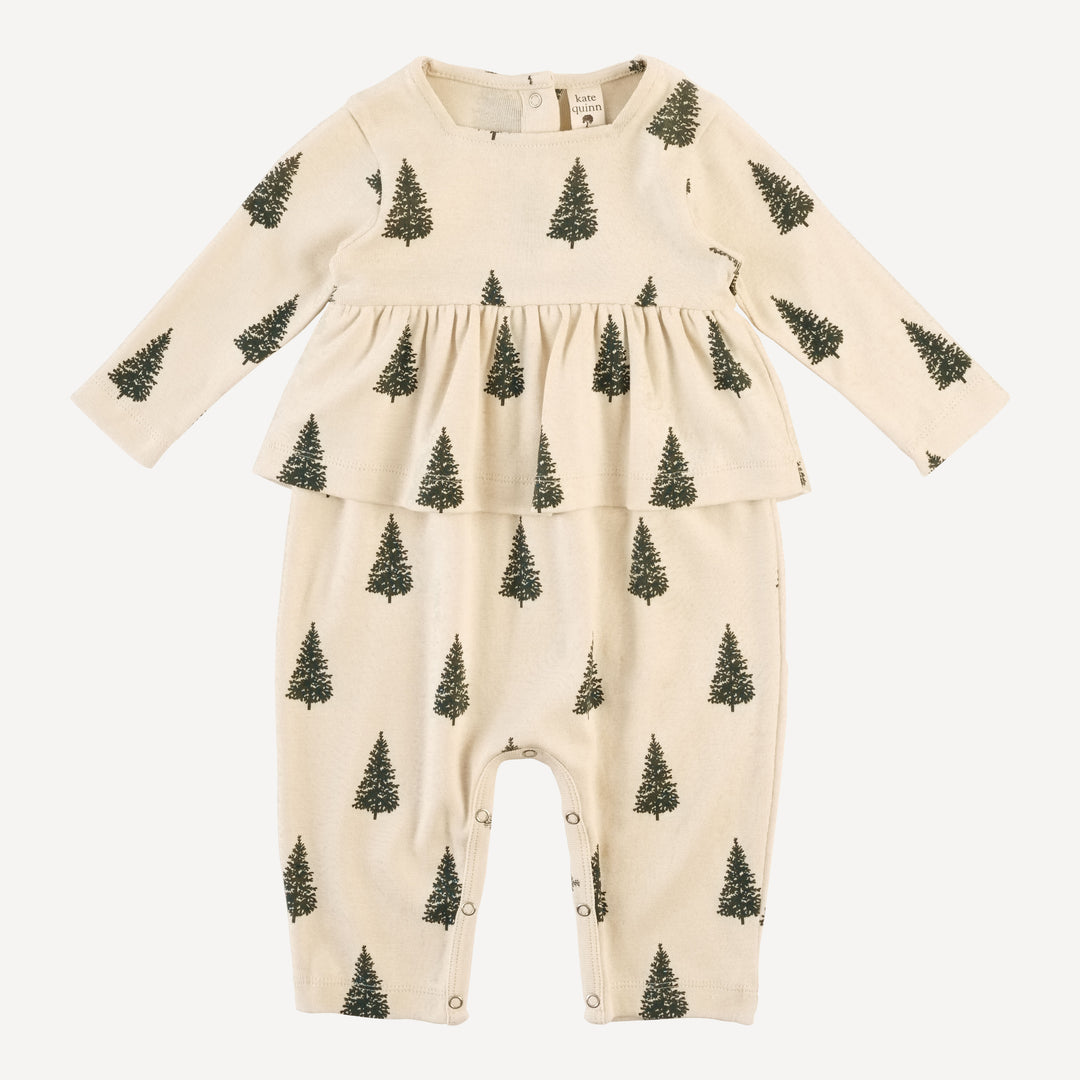 long sleeve ruffle balloon jumpsuit | forest pine | organic cotton flat rib