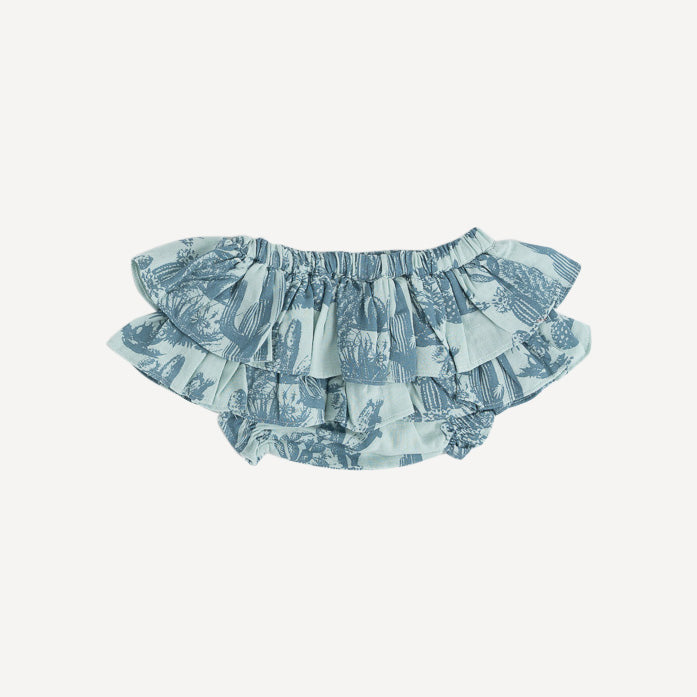 double ruffle bloomer | blue cactus | organic cotton gauze