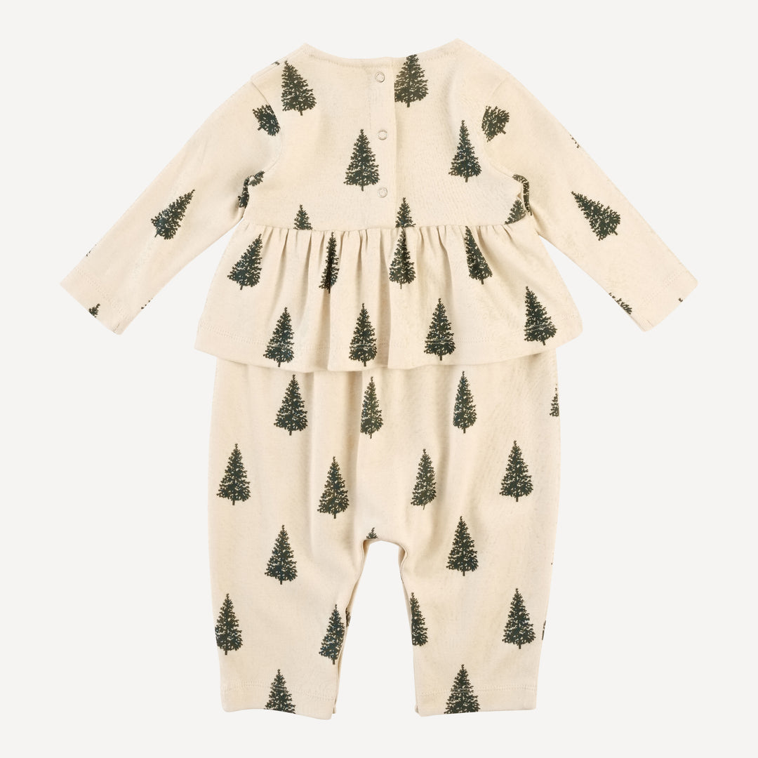 long sleeve ruffle balloon jumpsuit | forest pine | organic cotton flat rib