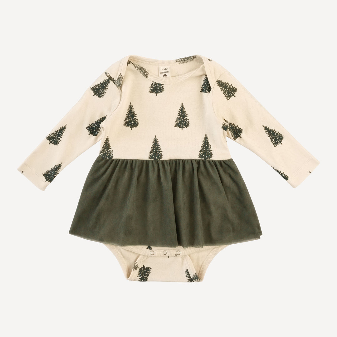 long sleeve lap neck skirted bodysuit | forest pine | organic cotton flat rib