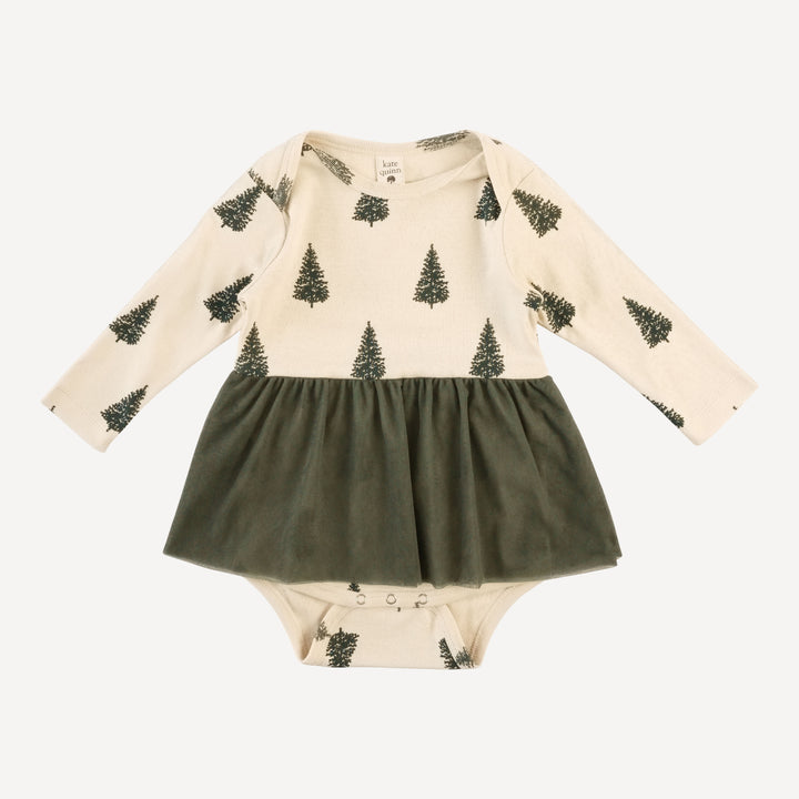 long sleeve lap neck skirted bodysuit | forest pine | organic cotton flat rib