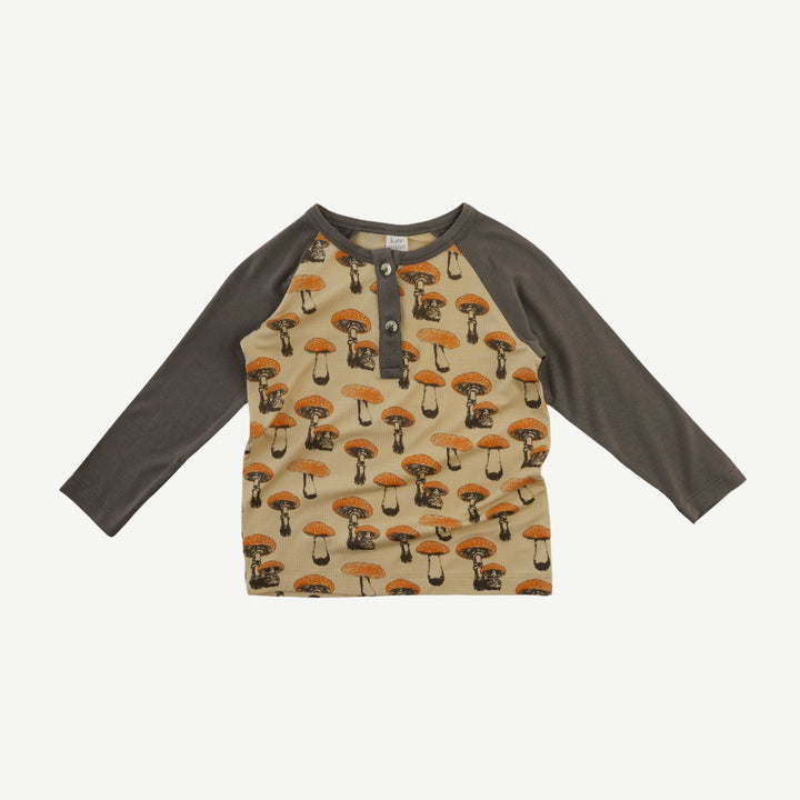 long sleeve baseball henley tee | marmalade fungi | bamboo