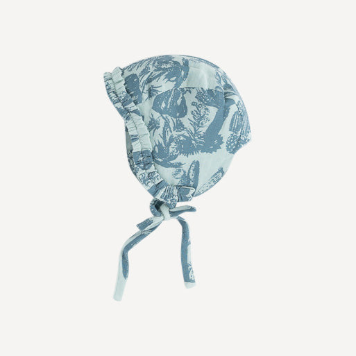small ruffle bonnet | blue cactus | organic cotton gauze