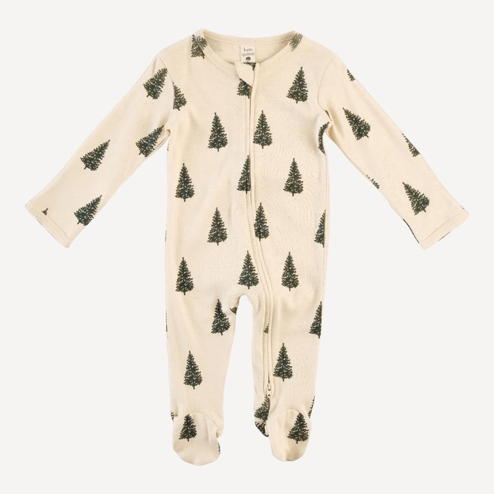 long sleeve two way zipper footie | forest pine | organic cotton flat rib