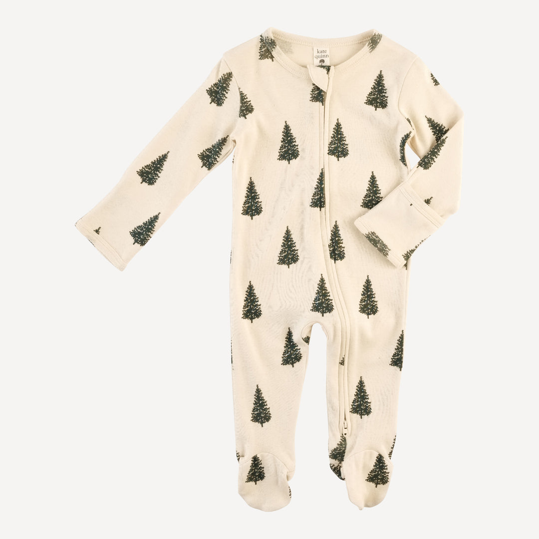 long sleeve two way zipper footie | forest pine | organic cotton flat rib