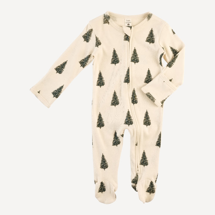 long sleeve two way zipper footie | forest pine | organic cotton flat rib