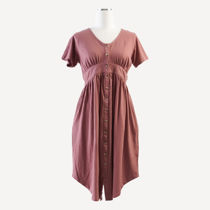 womens shirt tail button front dress | sangria | organic cotton jersey