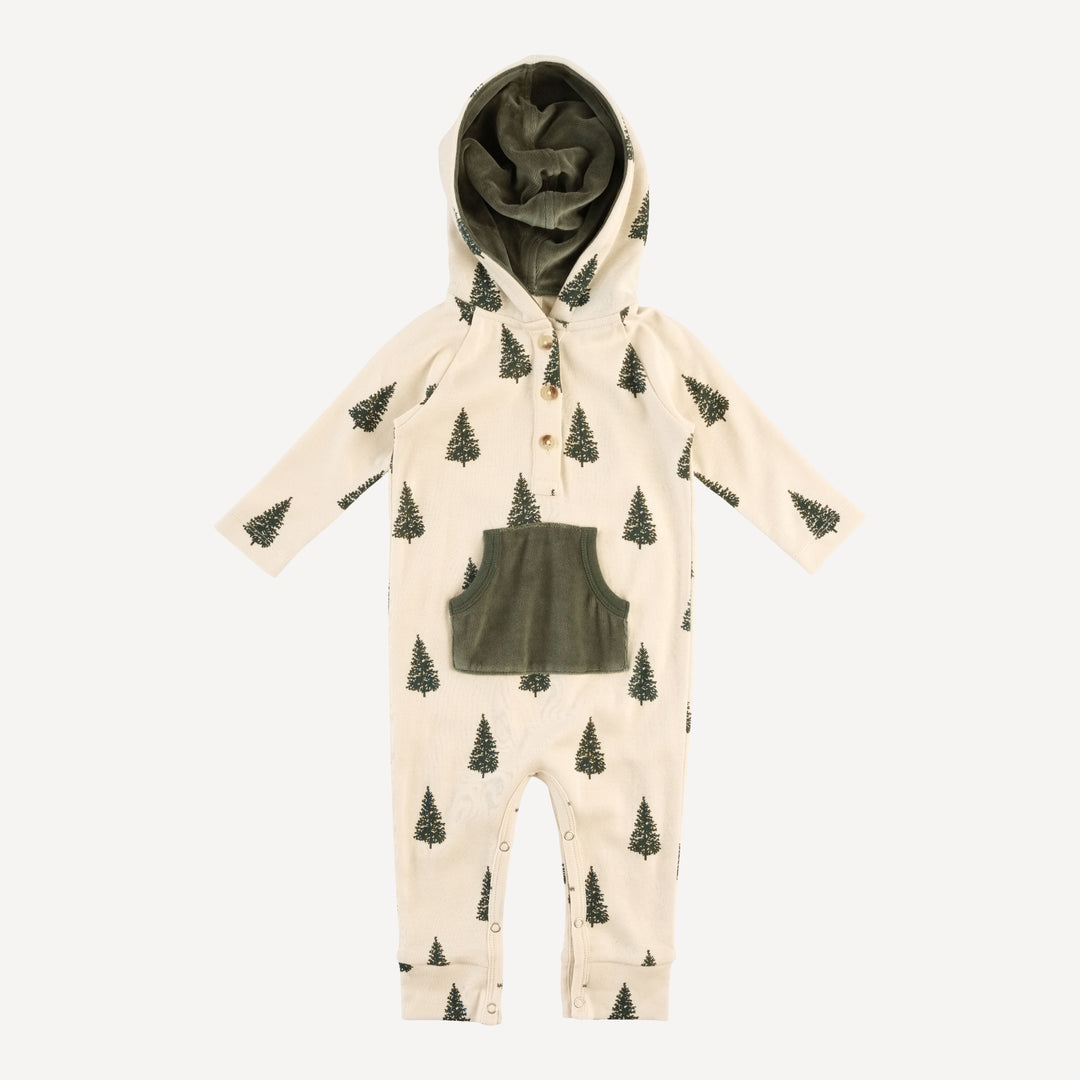 long sleeve hooded sport jumpsuit | forest pine | organic cotton flat rib