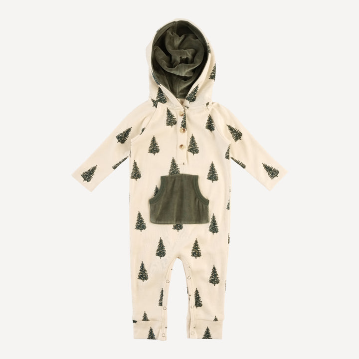 long sleeve hooded sport jumpsuit | forest pine | organic cotton flat rib