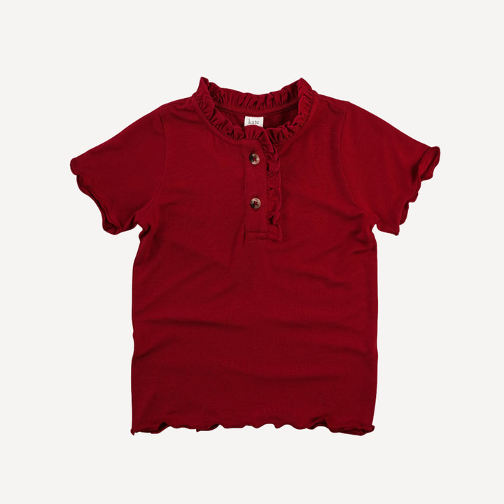 short sleeve ruffle henley tee | red violet | bamboo