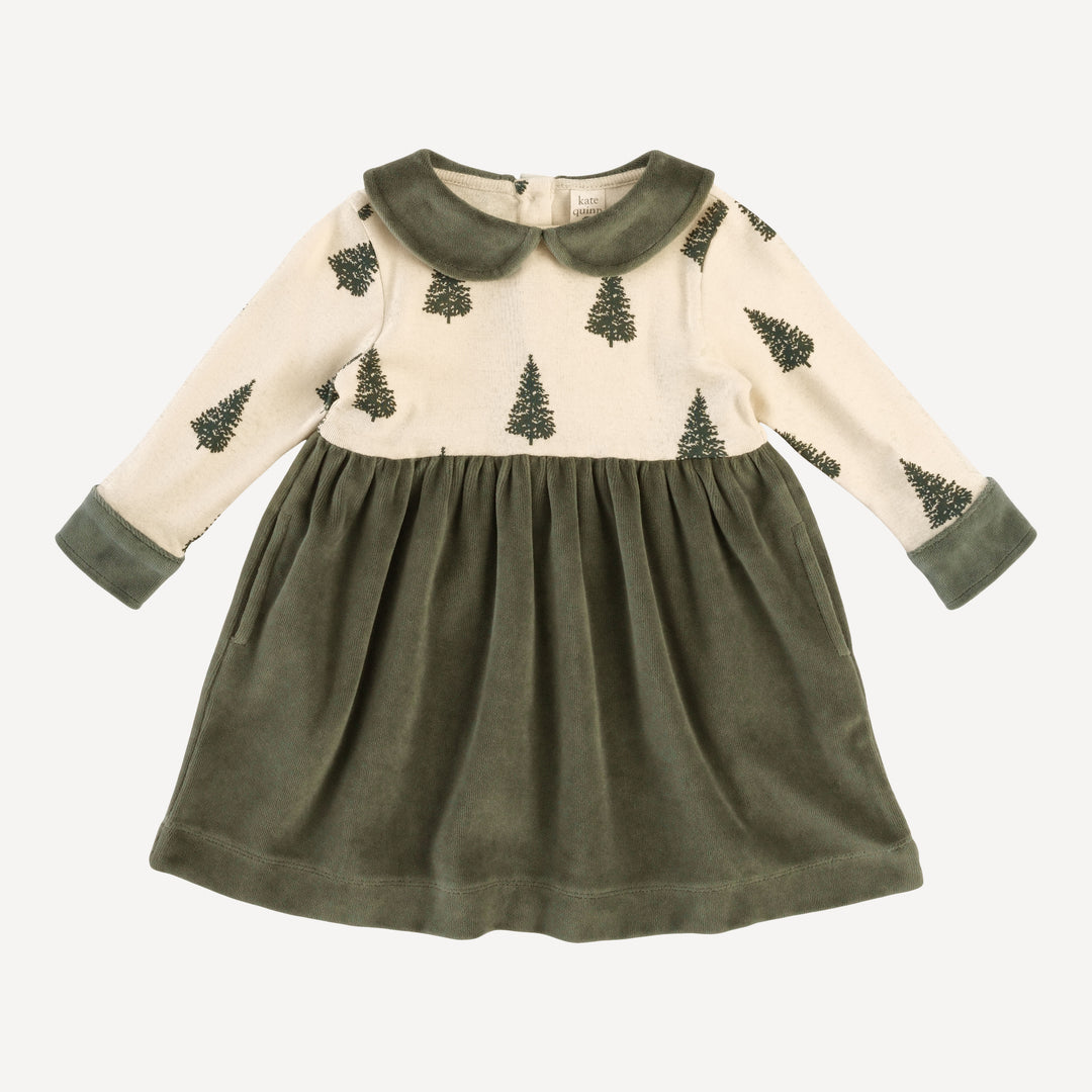 long sleeve peter pan party dress | forest pine | organic cotton flat rib