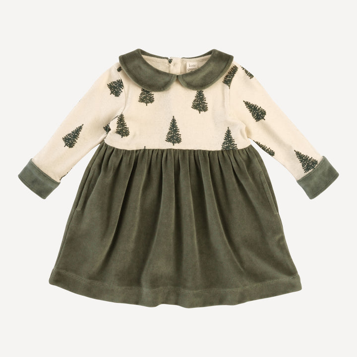 long sleeve peter pan party dress | forest pine | organic cotton flat rib