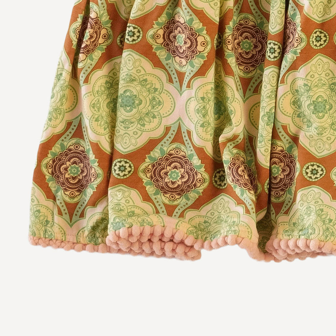 smocked tiered pom pom maxi skirt | ginger alice wallpaper | bamboo