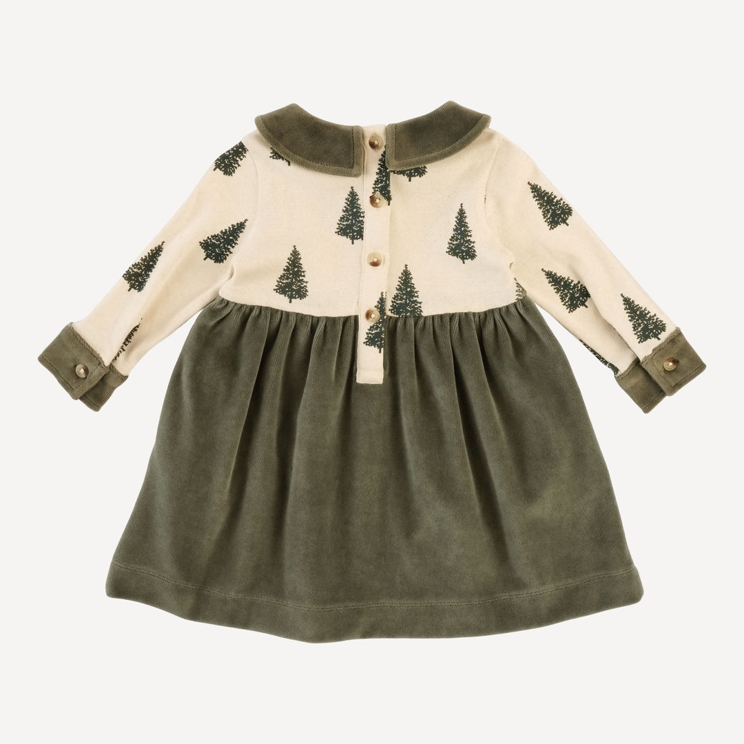 long sleeve peter pan party dress | forest pine | organic cotton flat rib