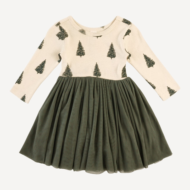 long sleeve ballerina tulle dress | forest pine | organic cotton flat rib