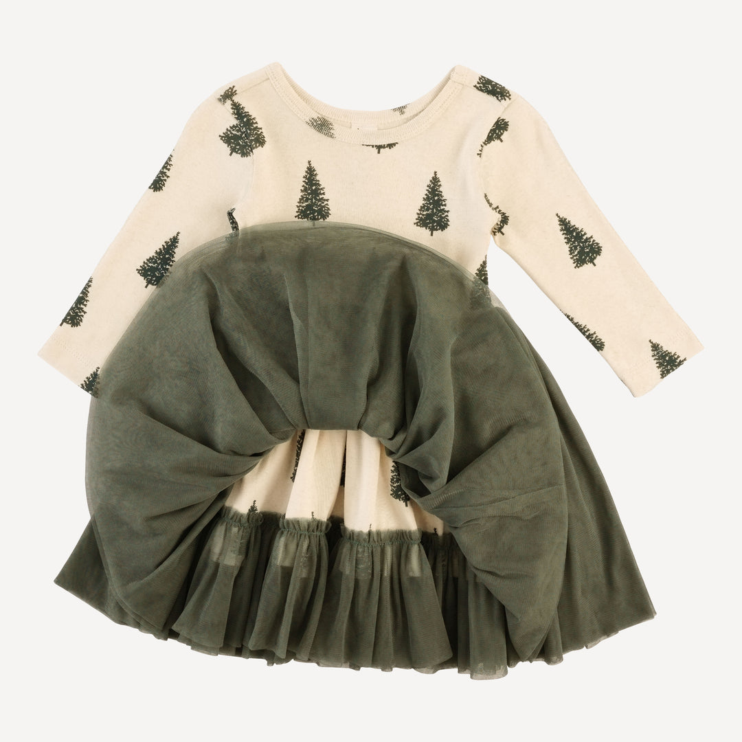 long sleeve ballerina tulle dress | forest pine | organic cotton flat rib