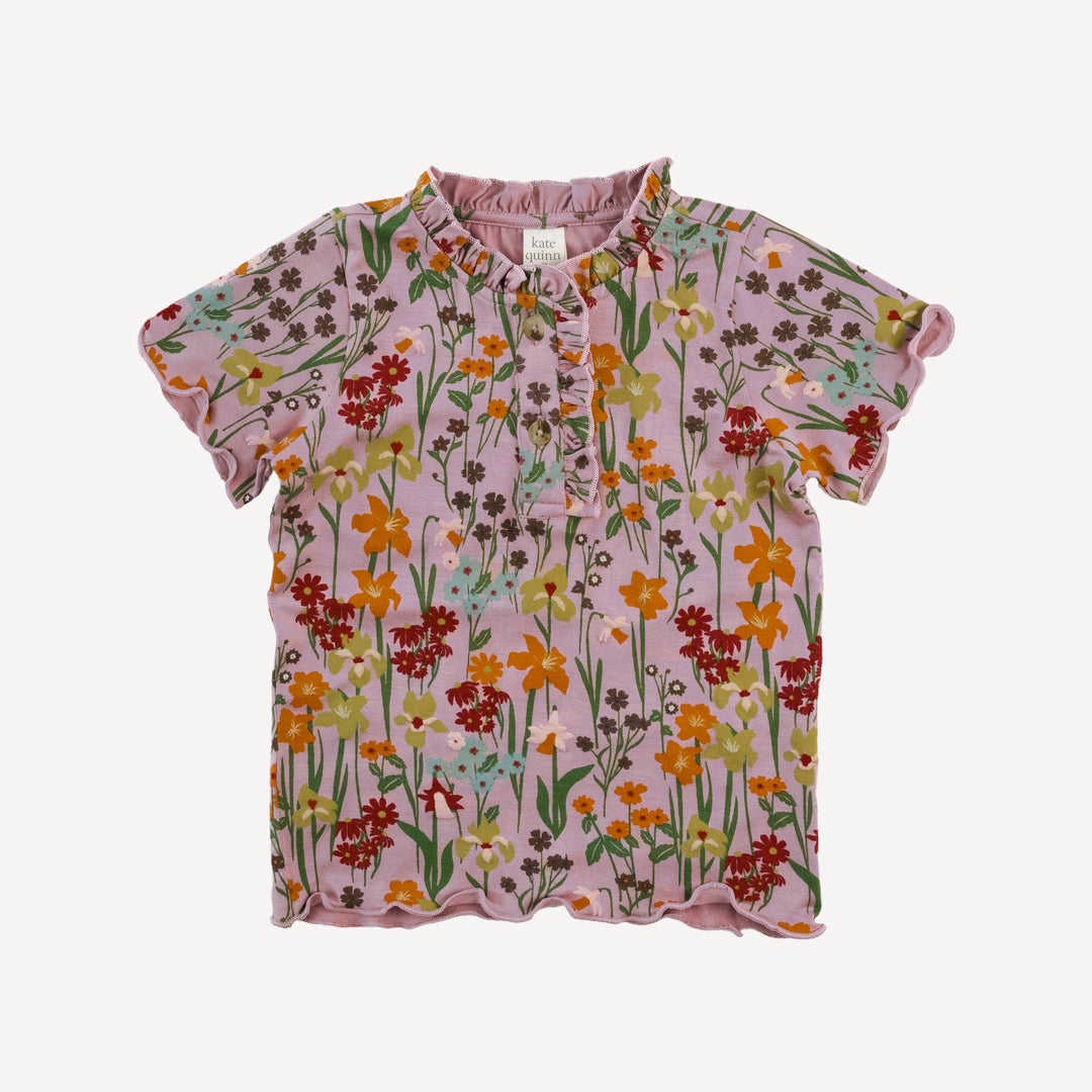 short sleeve ruffle henley tee | mauve meadow | bamboo