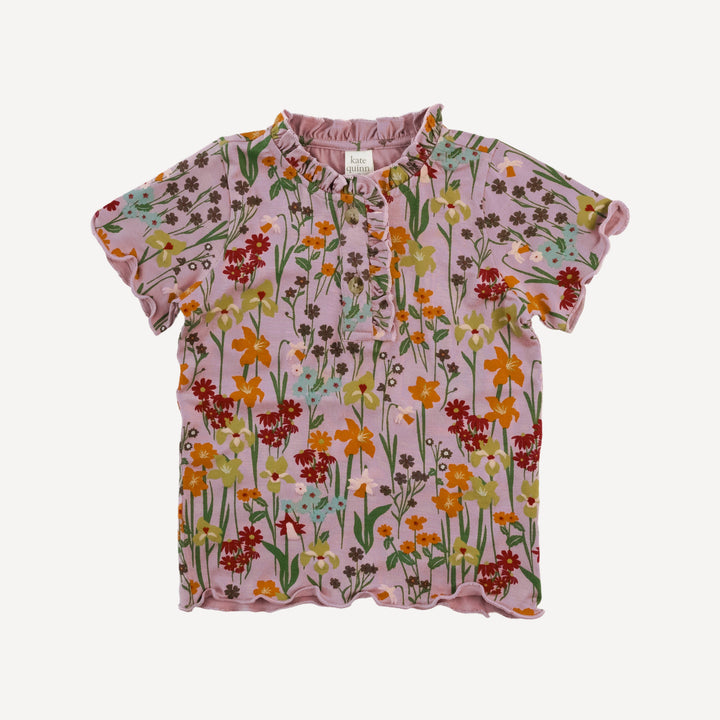 short sleeve ruffle henley tee | mauve meadow | bamboo