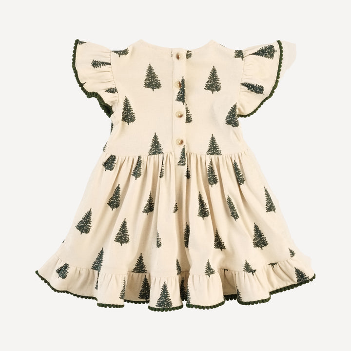 flutter sleeve pom pom dress | forest pine | organic cotton flat rib