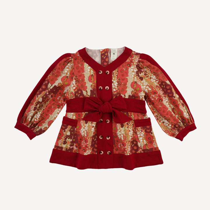 long sleeve peasant top | red hollyhocks | bamboo