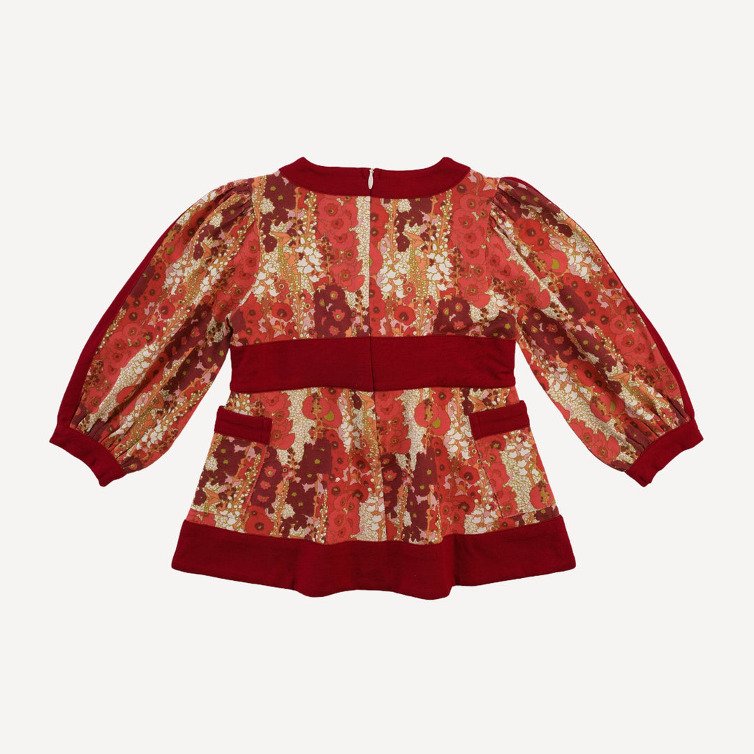 long sleeve peasant top | red hollyhocks | bamboo