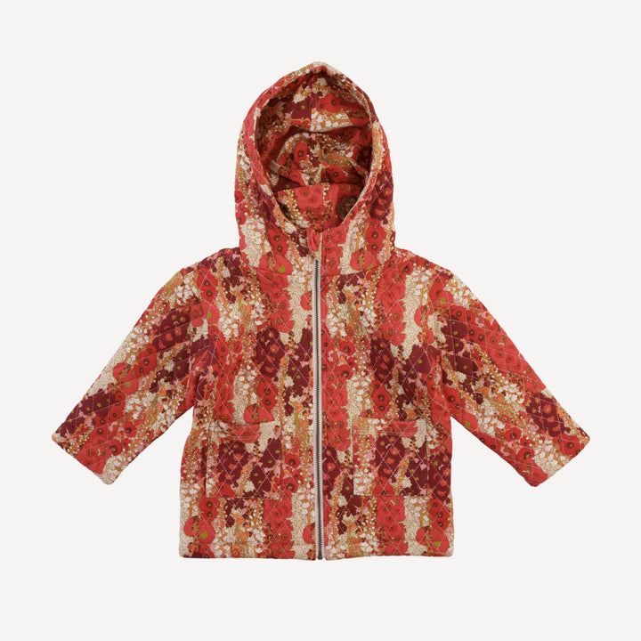 quilted hooded jacket | red hollyhocks | bamboo
