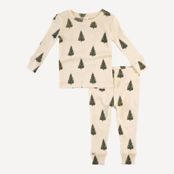 long sleeve crew neck pj set | forest pine | organic cotton flat rib
